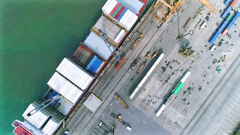 Image showing a shipping dock for cargo, image associated with an article over global trade and the importance of product information management